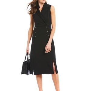 New Donna Karan Button Detail Notch Collar A-Line Midi Dress Size 6